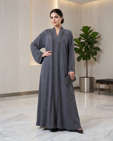 Slate Grey Embellished Flare Abaya