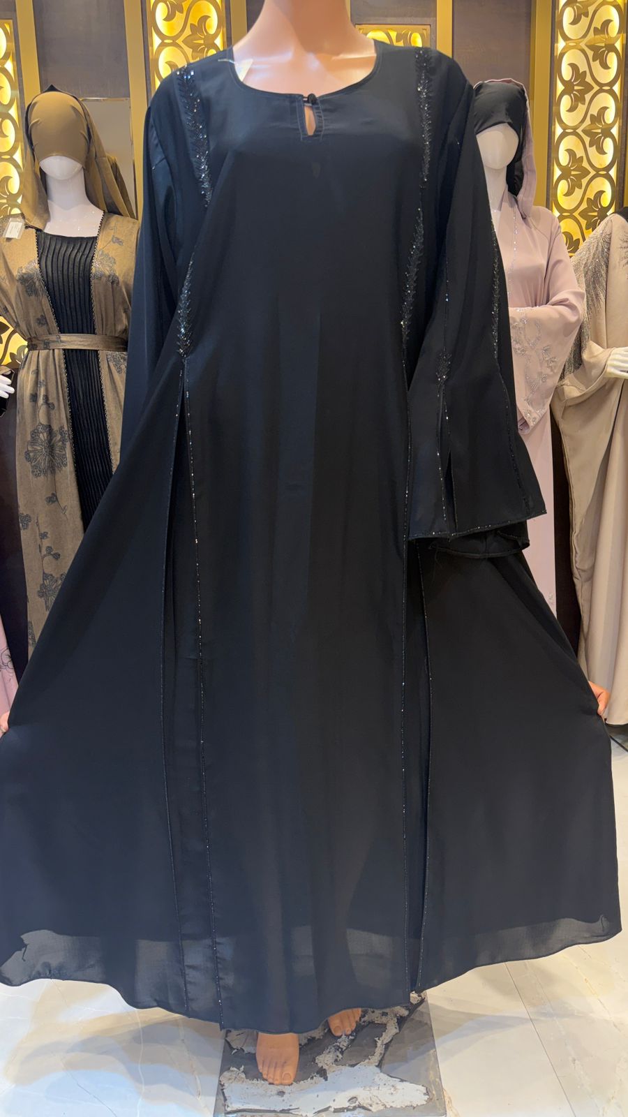 Luxury Black Crystal Embellished Abaya