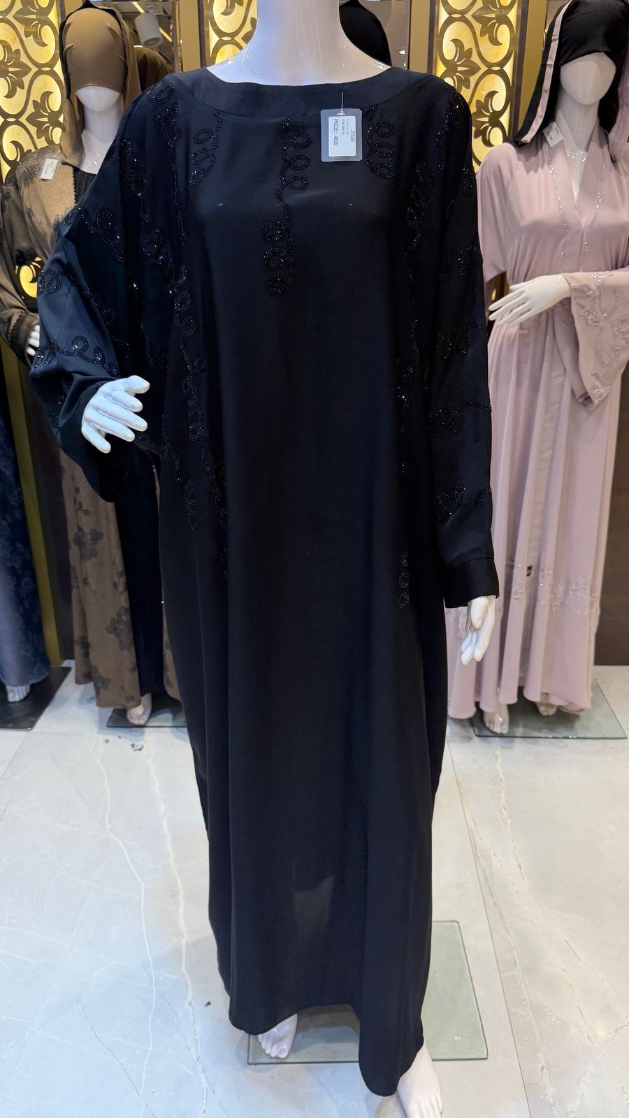 Elegant Black Hand-Beaded Nida Abaya