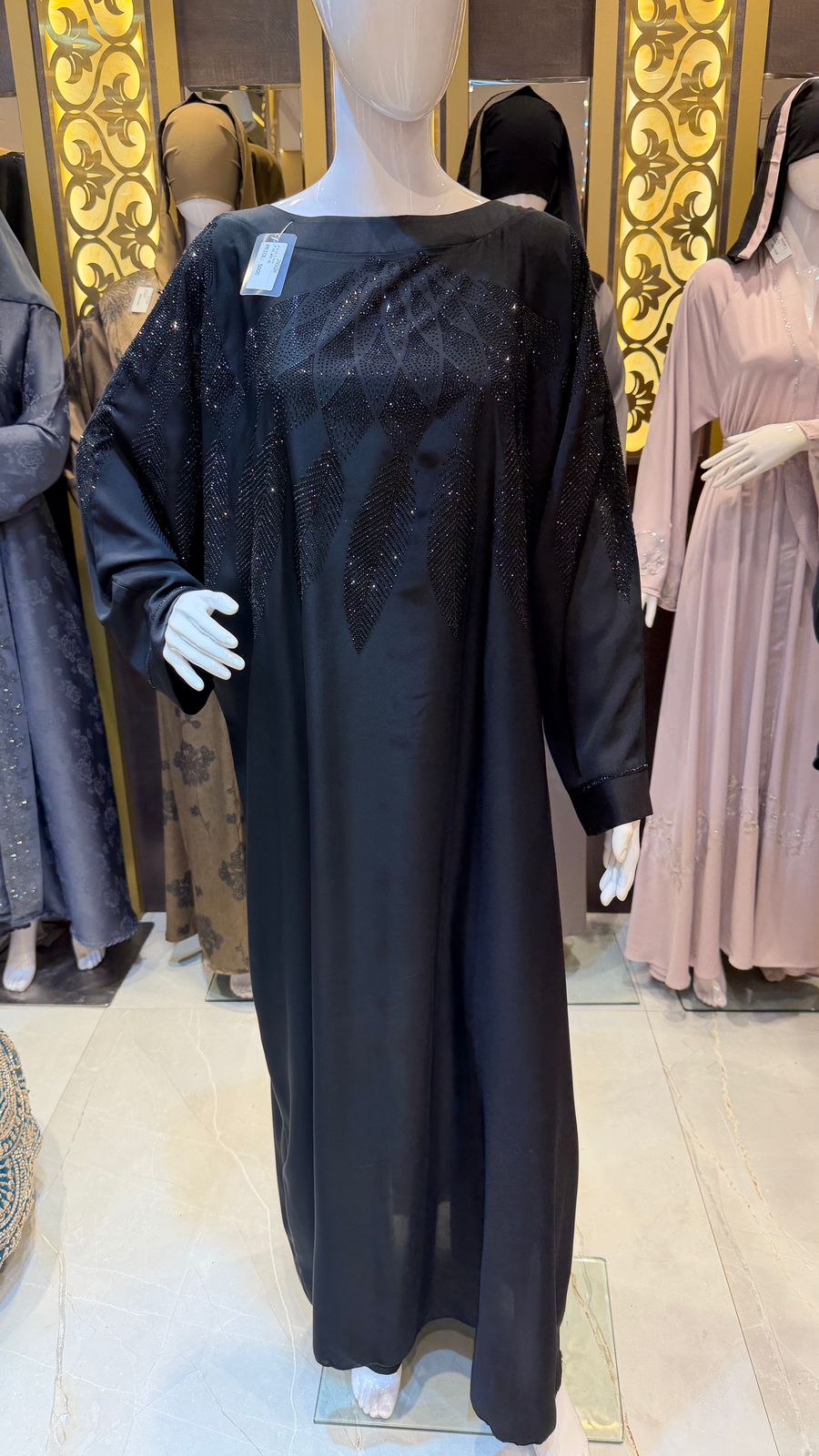 Luxury Black Crystal Embellished Kaftan Abaya